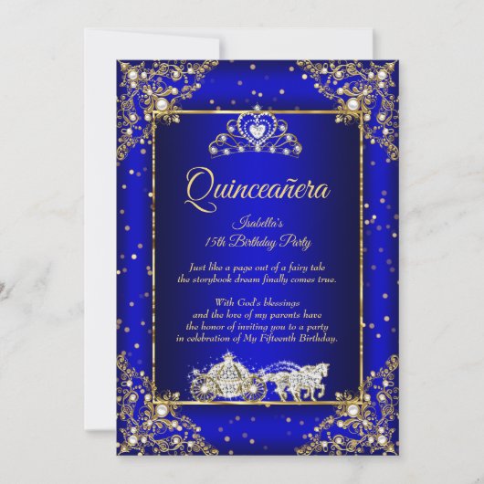 Princess Quinceanera Elite Royal Blue Sparkle Kaart (Voorkant)