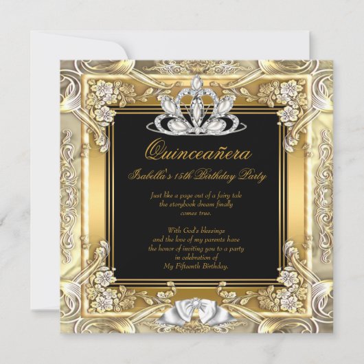 Princess Quinceanera Gold Black Silver Birthday Kaart (Voorkant)