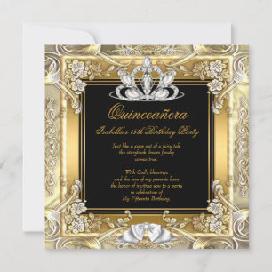 Princess Quinceanera Gold Black Silver Birthday Kaart