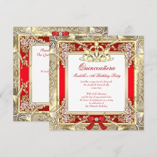 Princess Quinceanera Gold Red Silver White Kaart (Voorkant / Achterkant)