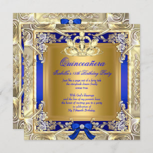 Princess Quinceanera Gold Royal Blue Silver Party Kaart