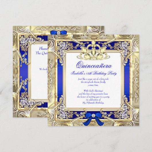 Princess Quinceanera Gold Royal Blue Silver White Kaart (Voorkant / Achterkant)