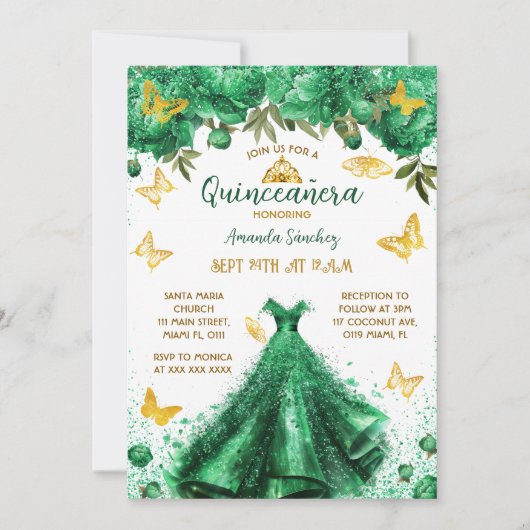 Princess Quinceanera Green Floral Kaart (Voorkant)