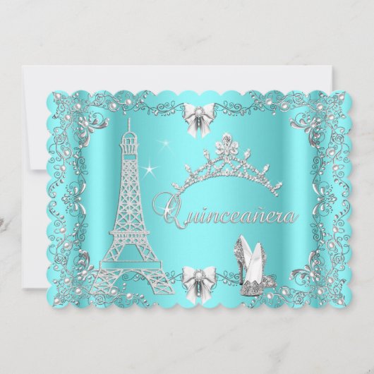 Princess Quinceanera Magical Blauwgroen Blue Silve Kaart (Voorkant)