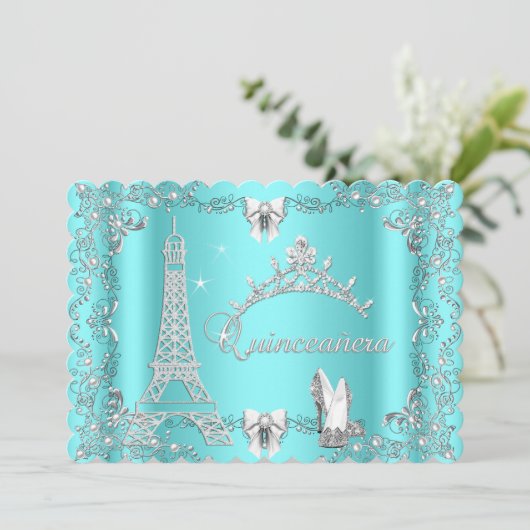 Princess Quinceanera Magical Blauwgroen Blue Silve Kaart (Staand voorkant)