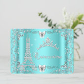 Princess Quinceanera Magical Blauwgroen Blue Silve Kaart (Staand voorkant)