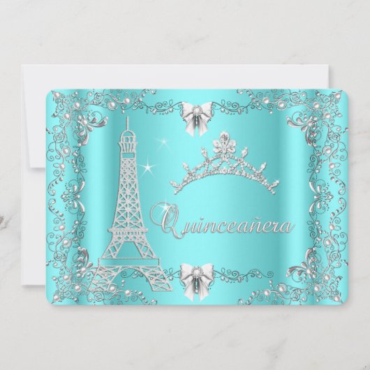 Princess Quinceanera Magical Blauwgroen Blue Silve Kaart (Voorkant)