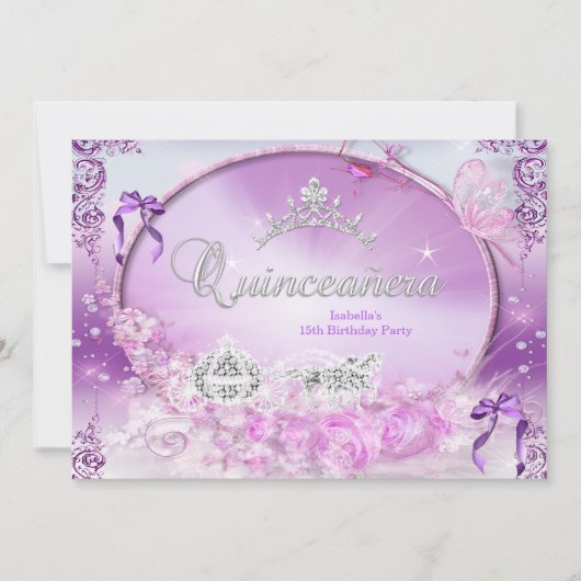 Princess Quinceanera Magical Paars Carriage Kaart (Voorkant)