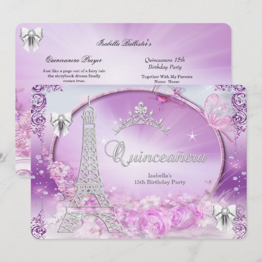 Princess Quinceanera Magical Paars Silver Kaart (Voorkant / Achterkant)