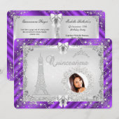 Princess Quinceanera Magical Paars Silver Photo Kaart (Voorkant / Achterkant)