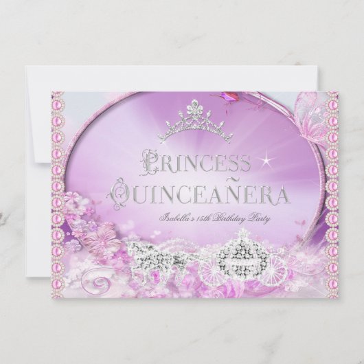Princess Quinceanera Magical Pink Paars Silver 3 Kaart (Voorkant)
