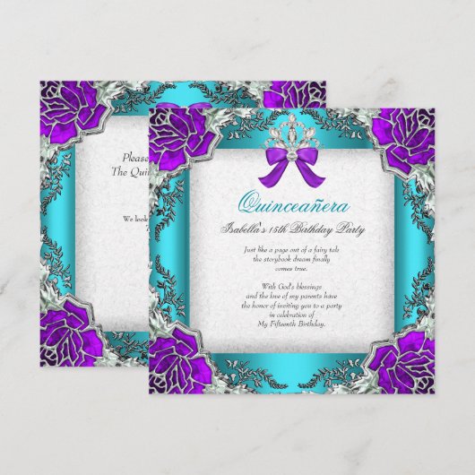 Princess Quinceanera Paars Blauwgroen 15e verjaard Kaart (Voorkant / Achterkant)