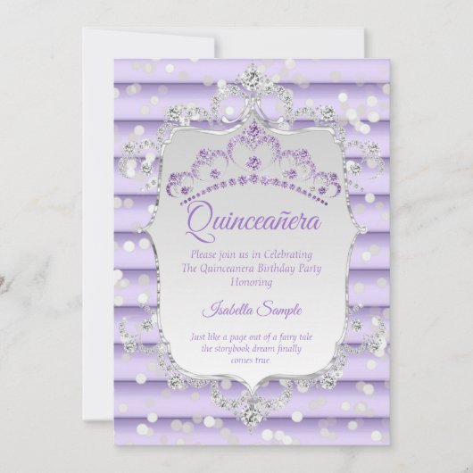 Princess Quinceanera paars lila diamantzilver Kaart (Voorkant)