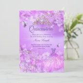 Princess Quinceanera paarse roze bloemjurk Kaart (Staand voorkant)