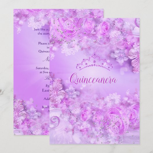 Princess Quinceanera paarse roze florale tiara Kaart (Voorkant / Achterkant)