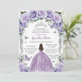 Princess Quinceañera Paarse Rozen Bloemenzilver Kaart (Staand voorkant)