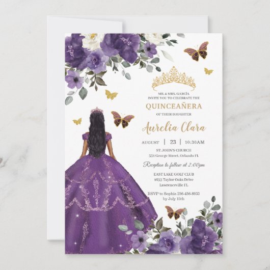 Princess Quinceañera Paarse Rozen Jurk Goud Kaart (Voorkant)