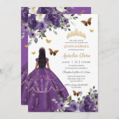 Princess Quinceañera Paarse Rozen Jurk Goud Kaart (Voorkant / Achterkant)