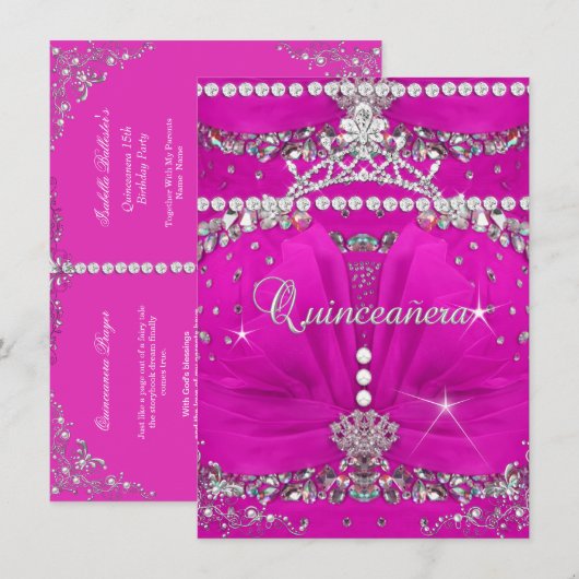 Princess Quinceanera Pink Bejeweled Dress Kaart (Voorkant / Achterkant)