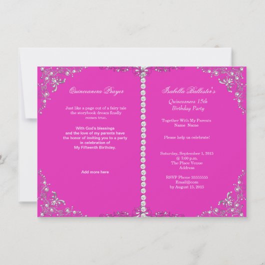 Princess Quinceanera Pink Bejeweled Dress Kaart (Achterkant)