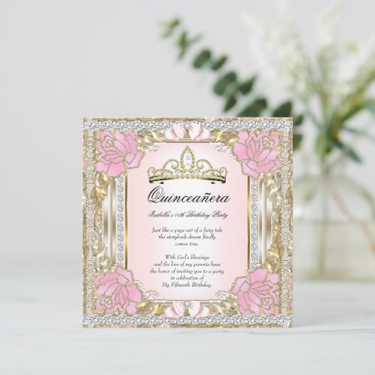 Princess Quinceanera Pink Gold 15e verjaardag 2 Kaart (Staand voorkant)