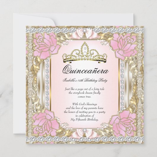 Princess Quinceanera Pink Gold 15e verjaardag 2 Kaart (Voorkant)