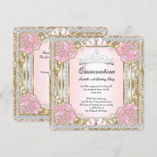 Princess Quinceanera Pink Gold 15th Birthday Kaart