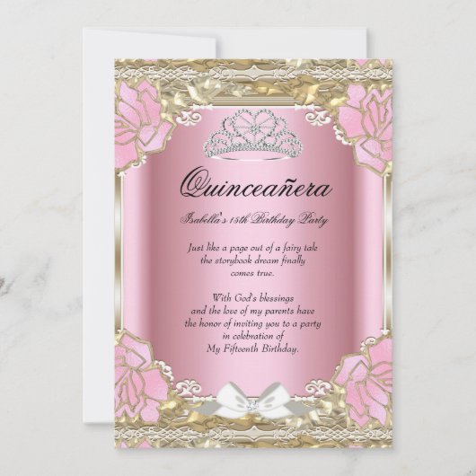 Princess Quinceanera Pink Gold 15th Birthday Tiara Kaart (Voorkant)