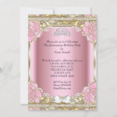 Princess Quinceanera Pink Gold 15th Birthday Tiara Kaart (Achterkant)