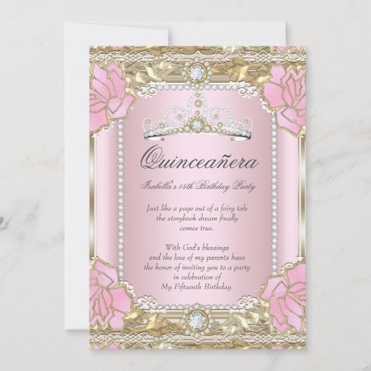 Princess Quinceanera Pink Gold Diamond Tiara Kaart (Voorkant)