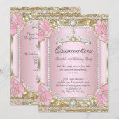 Princess Quinceanera Pink Gold Diamond Tiara Kaart (Voorkant / Achterkant)