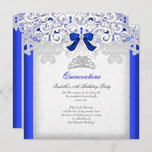 Princess Quinceanera Royal Blue 15th Birthday 2 Kaart (Voorkant / Achterkant)