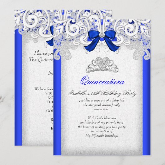Princess Quinceanera Royal Blue 15th Birthday Kaart (Voorkant / Achterkant)