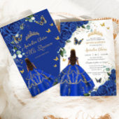 Princess Quinceañera Royal Blue Rozen Jurk Gold Kaart