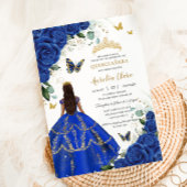 Princess Quinceañera Royal Blue Rozen Jurk Gold Kaart