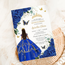 Princess Quinceañera Royal Blue Rozen Jurk Gold Kaart