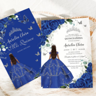 Princess Quinceañera Royal Blue Rozen Zilveren Jur Kaart