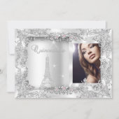 Princess Quinceanera Silver Photo Party Kaart (Voorkant)