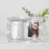 Princess Quinceanera Silver Photo Party Kaart (Staand voorkant)