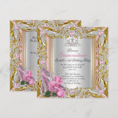 Princess Quinceanera Silver Pink Rose Gold Kaart (Voorkant / Achterkant)