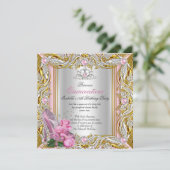 Princess Quinceanera Silver Pink Rose Gold Kaart (Staand voorkant)