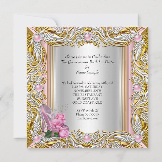 Princess Quinceanera Silver Pink Rose Gold Kaart (Achterkant)