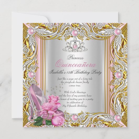 Princess Quinceanera Silver Pink Rose Gold Kaart (Voorkant)