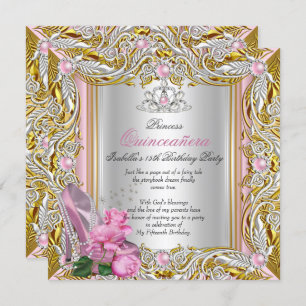 Princess Quinceanera Silver Pink Rose Gold Kaart