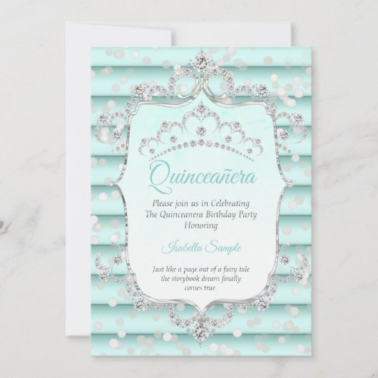 Princess Quinceanera soft blauwgroen blue diamant Kaart (Voorkant)