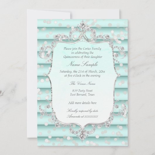 Princess Quinceanera soft blauwgroen blue diamant Kaart (Achterkant)