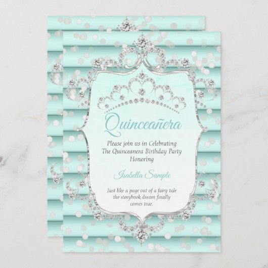 Princess Quinceanera soft blauwgroen blue diamant Kaart (Voorkant / Achterkant)