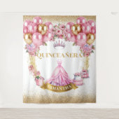 Princess Quinceañera Tapestry Gold Tiara Glam Wandkleed (Voorkant)
