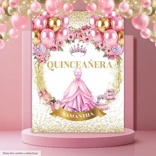 Princess Quinceañera Tapestry Gold Tiara Glam Wandkleed