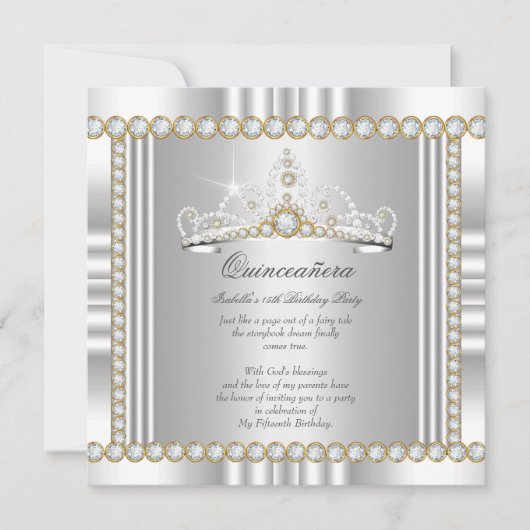 Princess Quinceanera Tiara Gold Silver White Kaart (Voorkant)